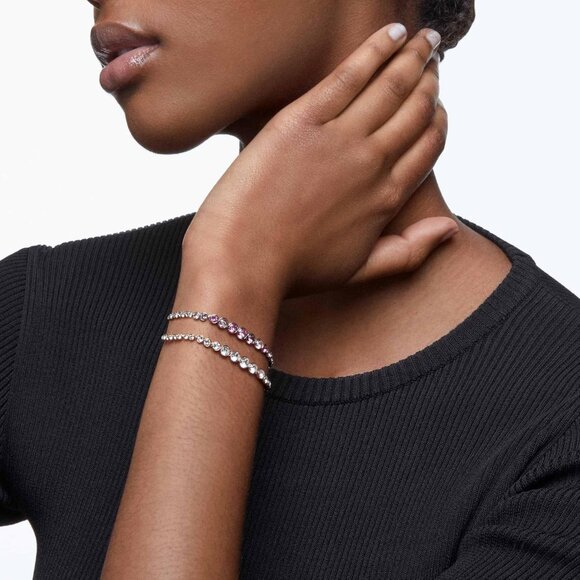 Women's Pink Tone Crystals - Rhodium Tone Tennis Bracelet Jewelry Collection - Picture 6 of 6